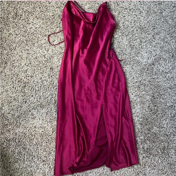 Burgundy Red Satin Cowl Slip Dress - Picture 3 of 4